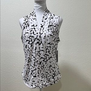 DKNY Black and White Sleeveless Blouse